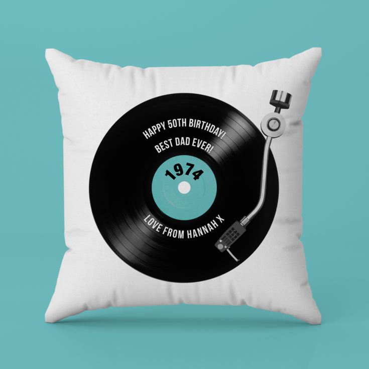 Personalised 50th Birthday Retro Record Cushion product image