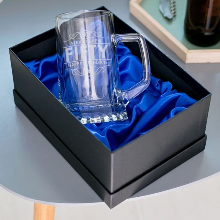 Personalised 1 Pint Glass Tankard Happy 50th Birthday Free Gift Box RH 