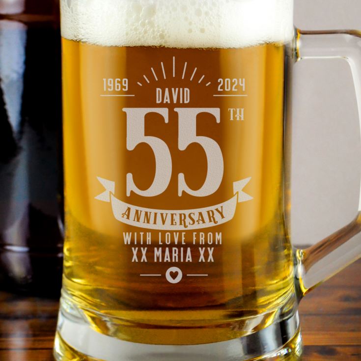 Personalised 55th Anniversary Glass Tankard product image