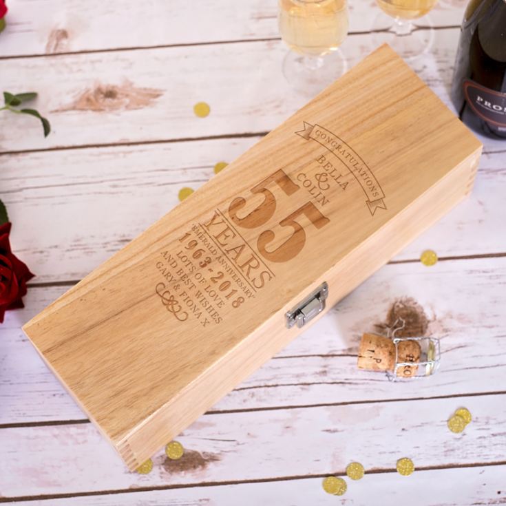 Personalised 55th Wedding Anniversary Luxury Wooden Wine Box product image