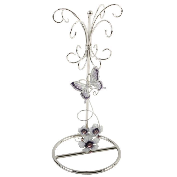 Glass Jewellery Holder Purple Butterfly/Flwrs/Crystl product image