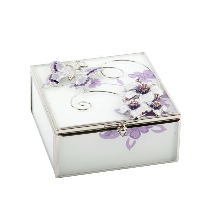 Glass Square Trinket Box Purple Butterfly/Flwrs/Crys product image