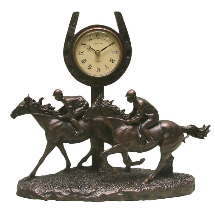 2 Horses Galloping past the Finish Post - Clock product image