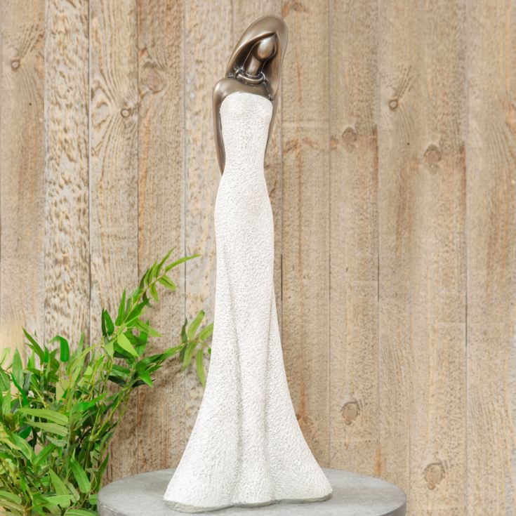 Large Textured Grey Stone & Silver Finish Lady Figurine 60cm product image