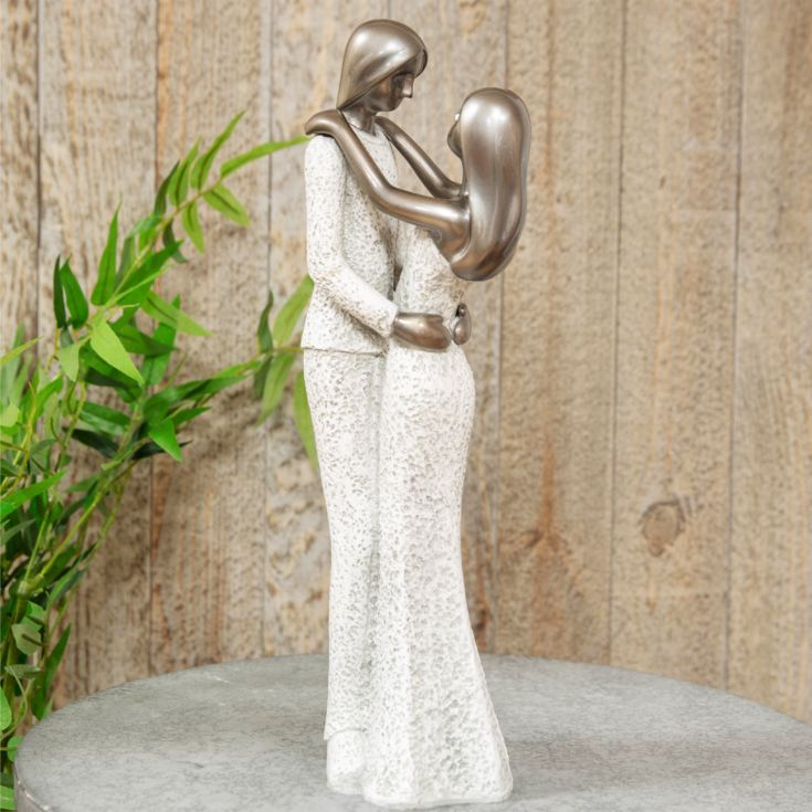 Grey Stone Effect Figurine Polished Silver Head Couple 34cm product image
