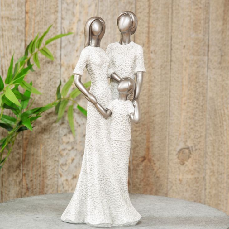Grey Stone Effect Figurine Polished Silver Head Family 33cm product image