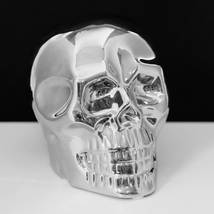 Silver Finish Ceramic Skull Figurine product image