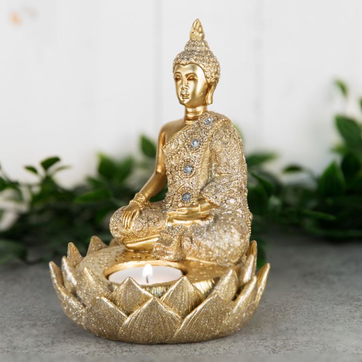 Gold Thai Buddha Single Tea Light Holder Figurine 15cms product image