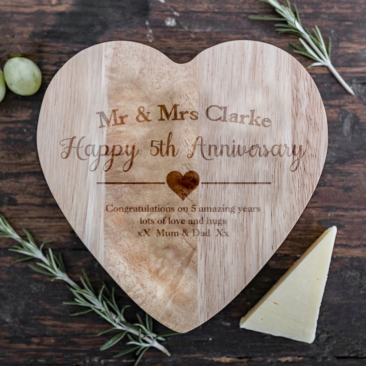 Engraved Anniversary Heart Cheese Board And Tool Set product image