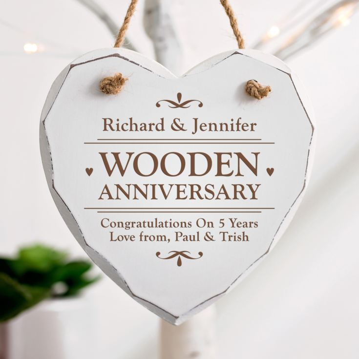 Personalised 5th Anniversary White Wooden Hanging Heart product image