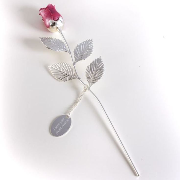 Personalised Silver Plated Rose With Pink Bud product image