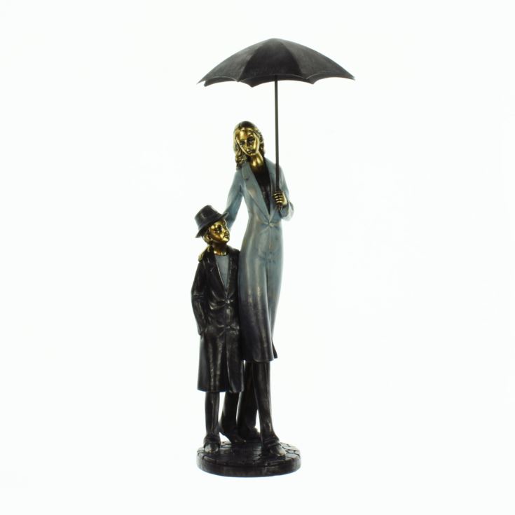 Rainy Day Figurine Mother and Son Under Umbrella product image