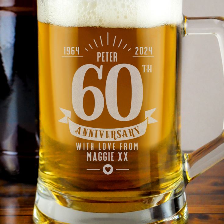 Personalised 60th Anniversary Glass Tankard product image