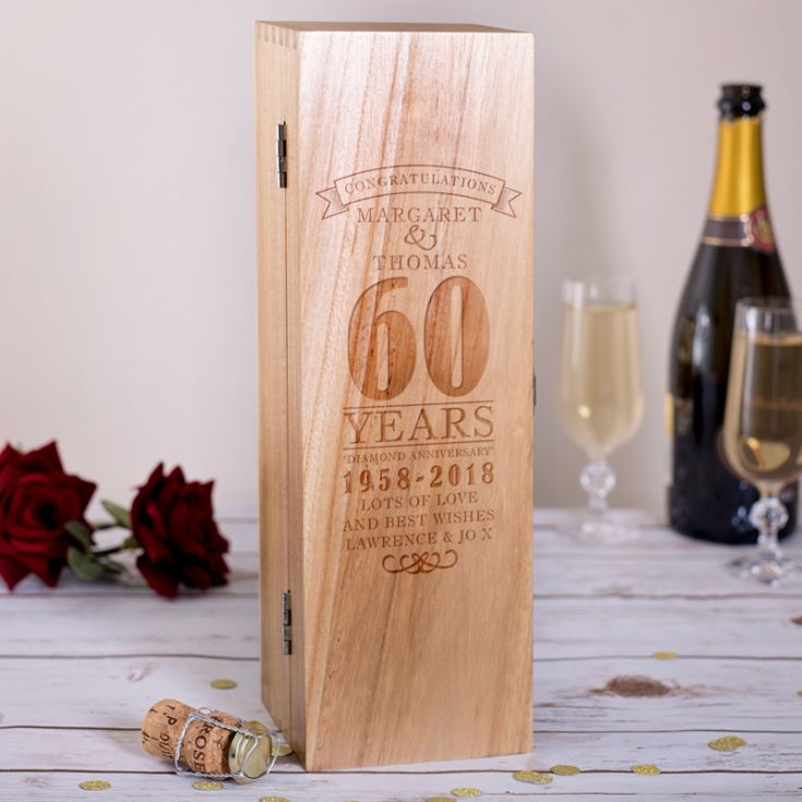 Personalised 60th Wedding Anniversary Luxury Wooden Wine Box product image