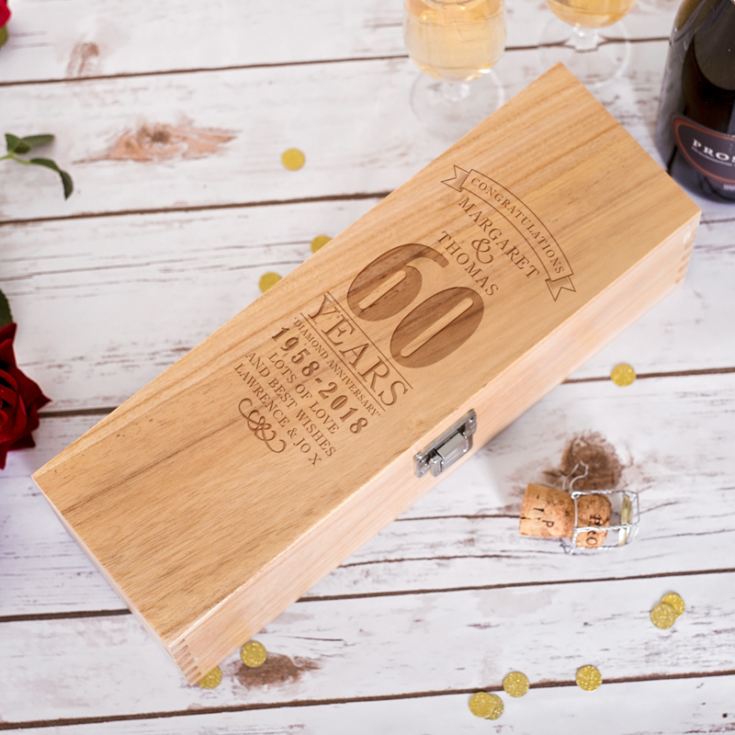 Personalised 60th Wedding Anniversary Luxury Wooden Wine Box product image