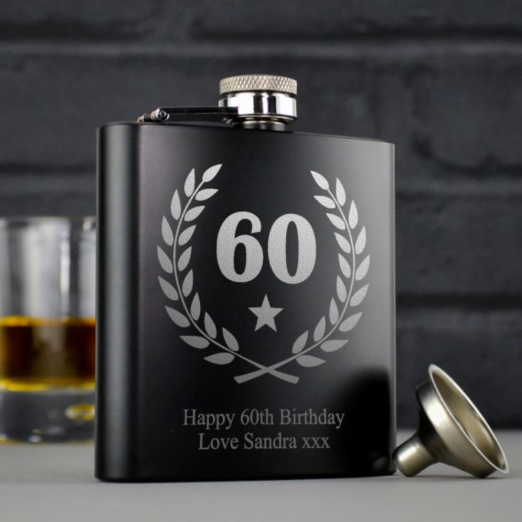 Personalised 60th Birthday Black Hip Flask product image