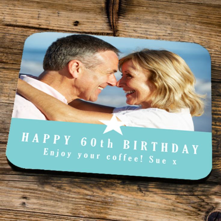 Personalised 60th Birthday Blue Photo Coaster product image