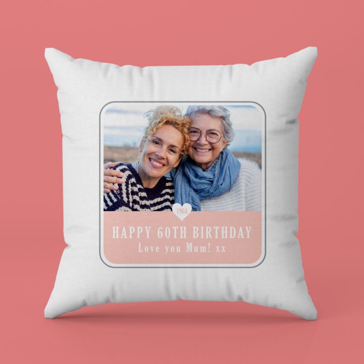 Personalised 60th Birthday Pink Photo Upload Cushion product image