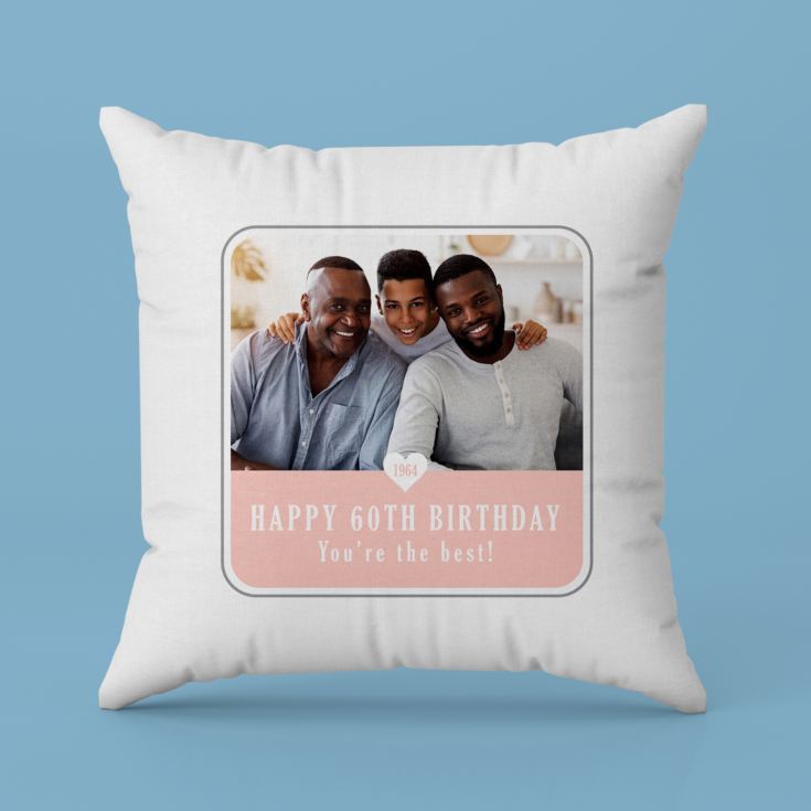 Personalised 60th Birthday Pink Photo Upload Cushion product image