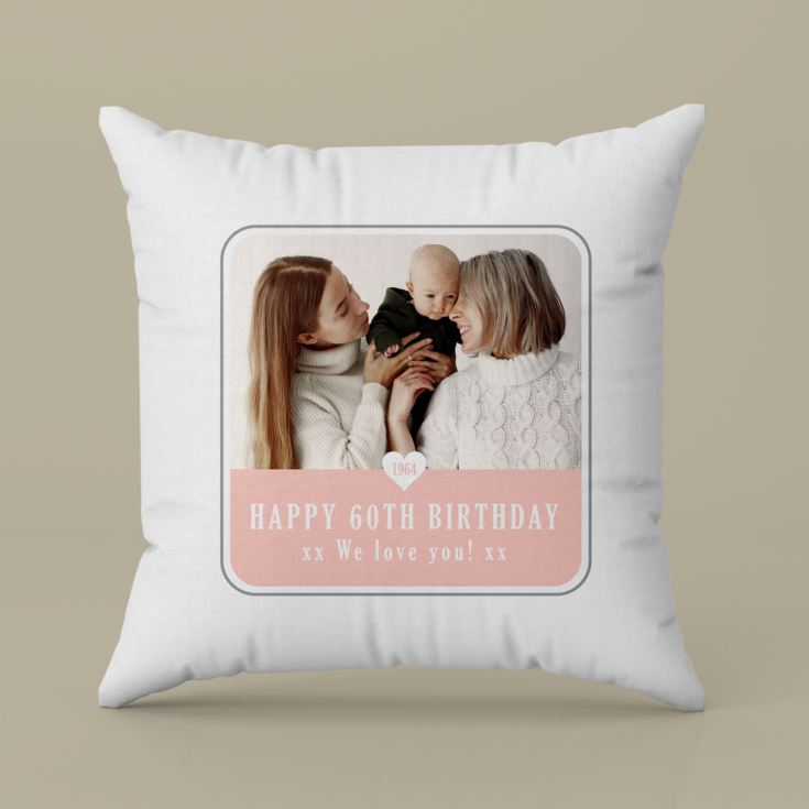 Personalised 60th Birthday Pink Photo Upload Cushion product image