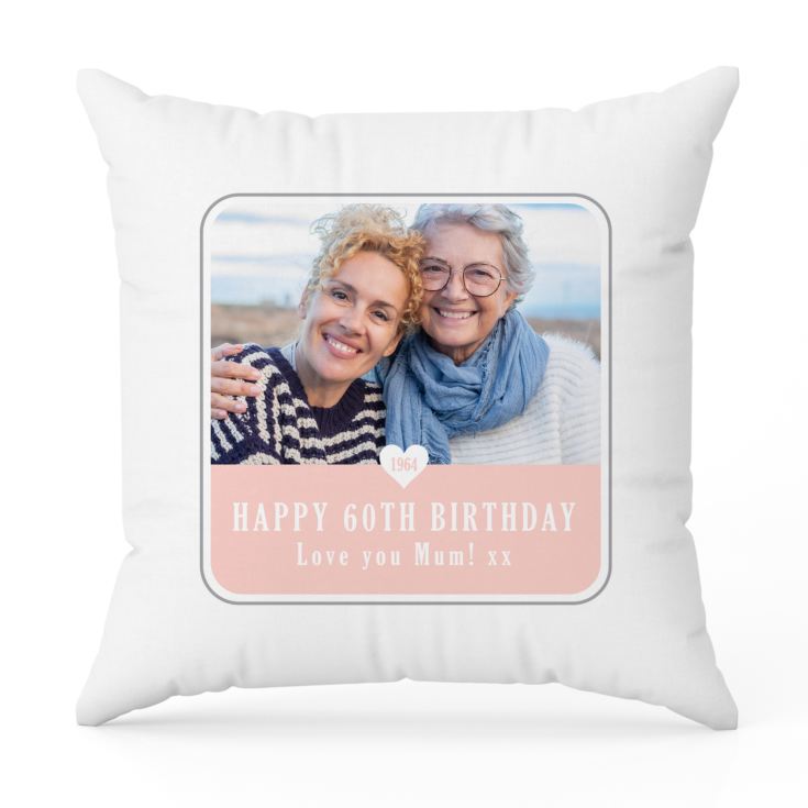 Personalised 60th Birthday Pink Photo Upload Cushion product image