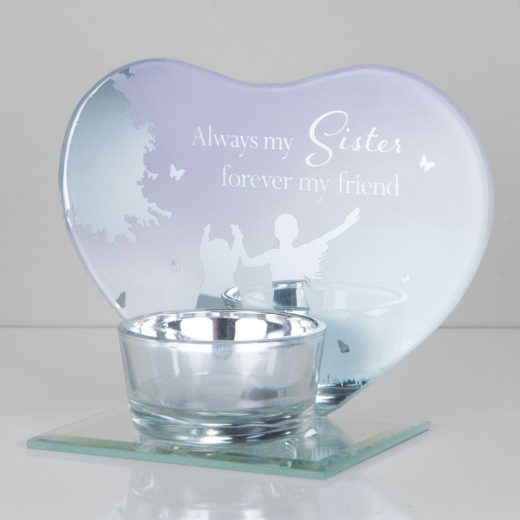 Heart Shape Glass Tealight Holder - Sisters product image