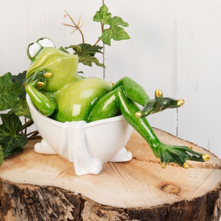 Hand Painted Resin Frog in Bath Tub Figurine product image