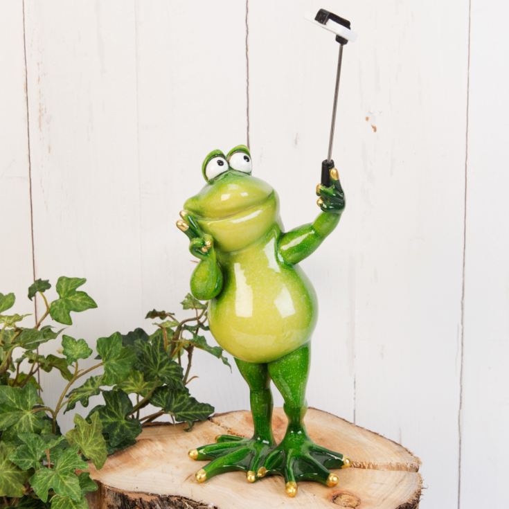 Hand Painted Resin Standing Frog Selfie Figurine product image