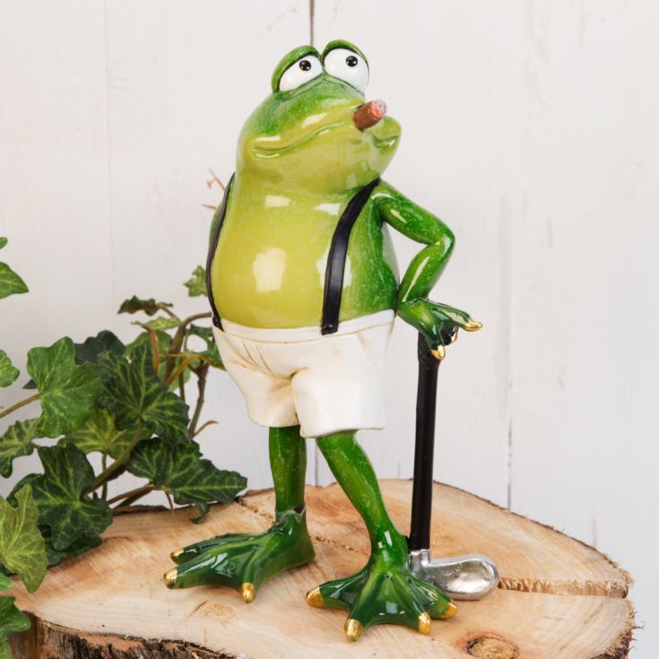 Hand Painted Resin Standing Frog Smoking Cigar Figurine product image