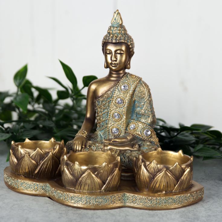 Verdigris Bronze Finish Buddha Triple Tea Light Holder product image