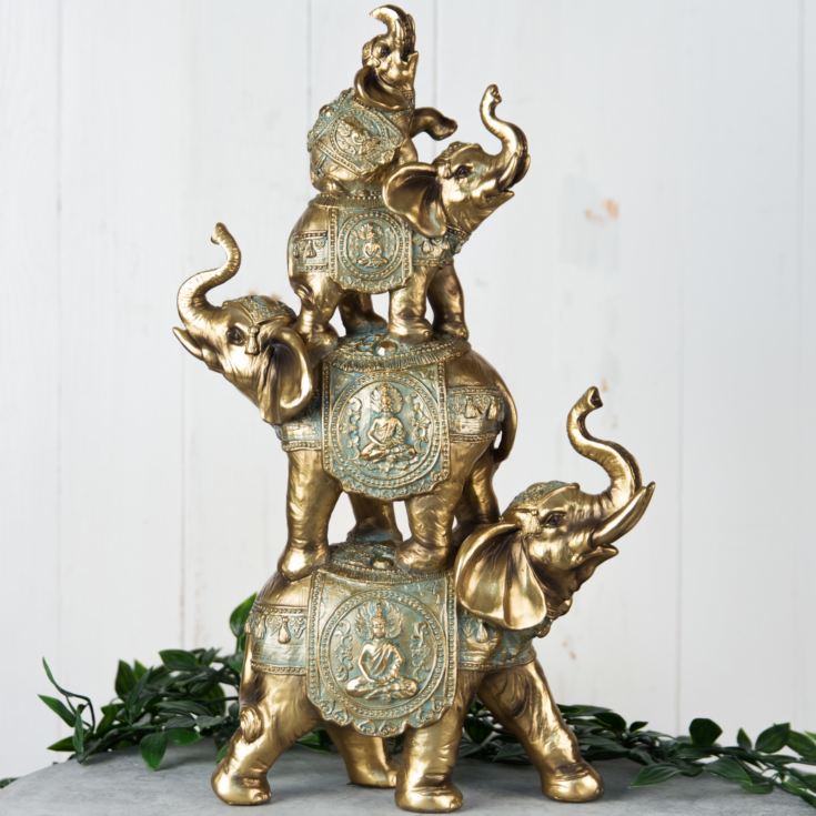 Verdigris Bronze Finish Stacked Elephant Figurine 38cm product image