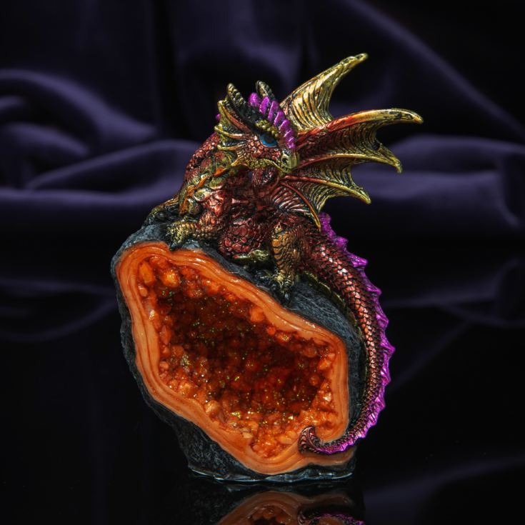 Mystic Legends Red & Gold Dragon On A Crystal Cave Figurine product image