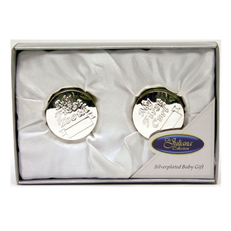 Silverplated First Tooth & First Curl Boxes boxed as pair product image