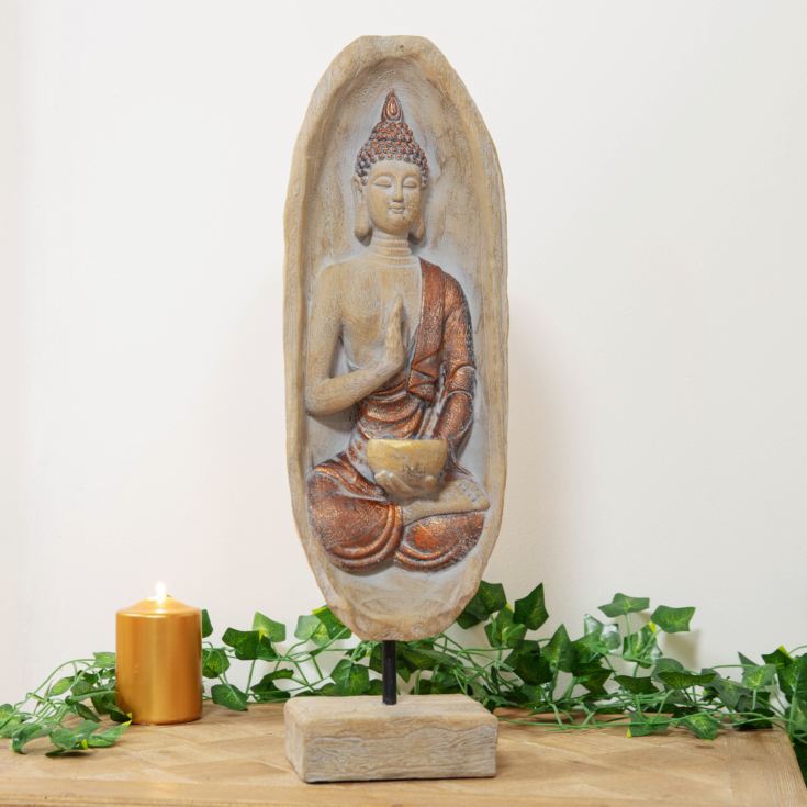 Carved Wood Finish Thai Buddha Tealight Holder Ornament product image