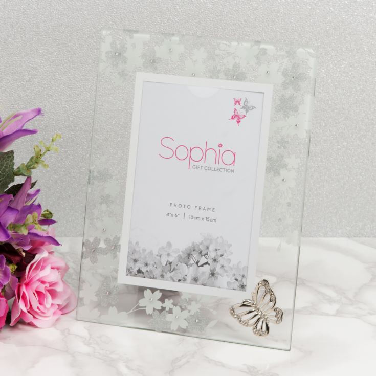 4" x 6" - Sophia Glass & Glitter White Floral Photo Frame product image