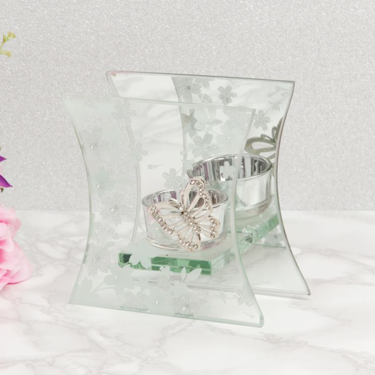 Sophia Glass & White Flower Tealight Holder *(24/16)* product image