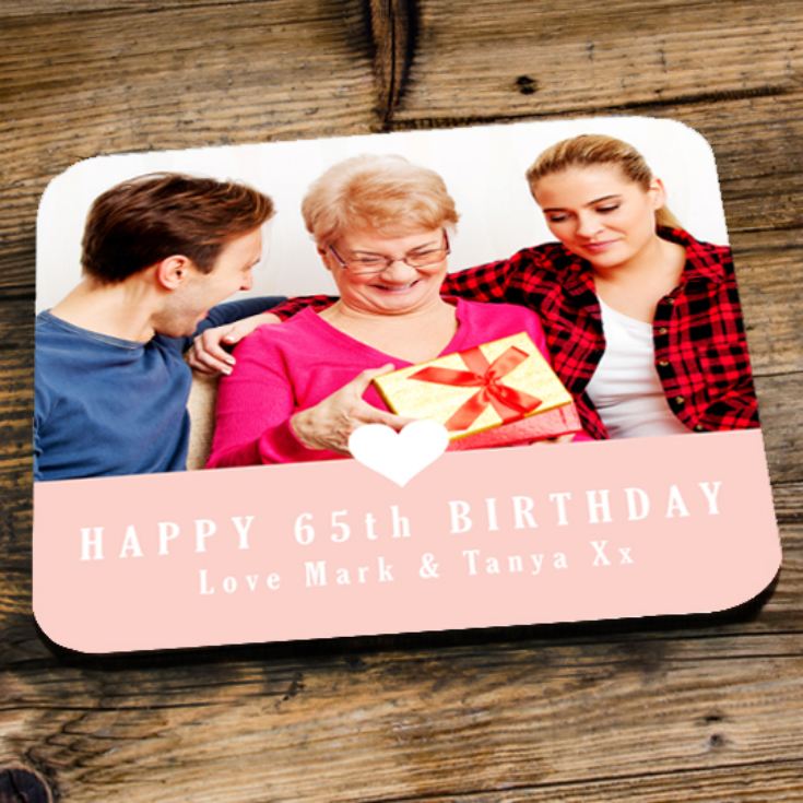 Personalised 65th Birthday Pink Photo Coaster product image