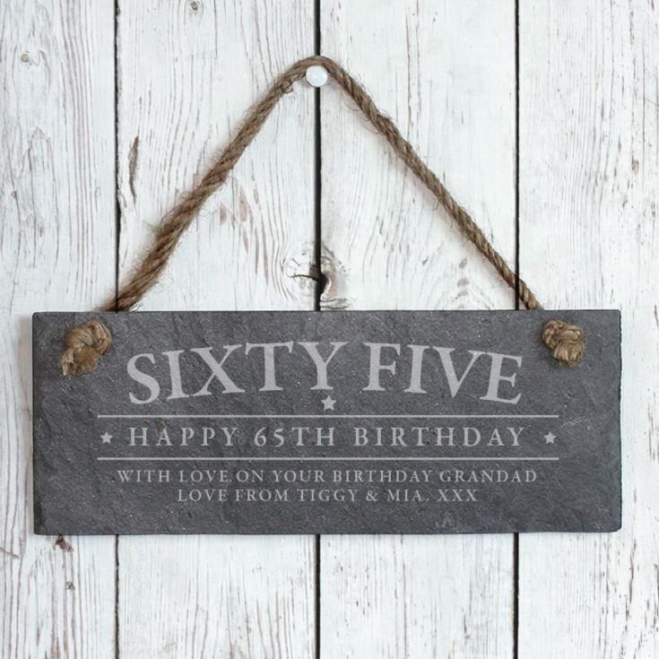 Personalised 65th Birthday Hanging Slate Plaque product image