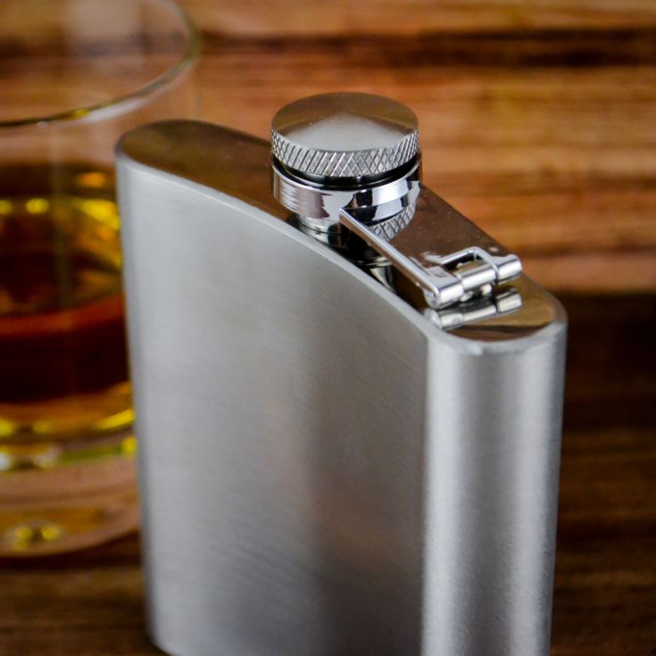 Personalised 65th Birthday Brushed Stainless Steel Hip Flask product image