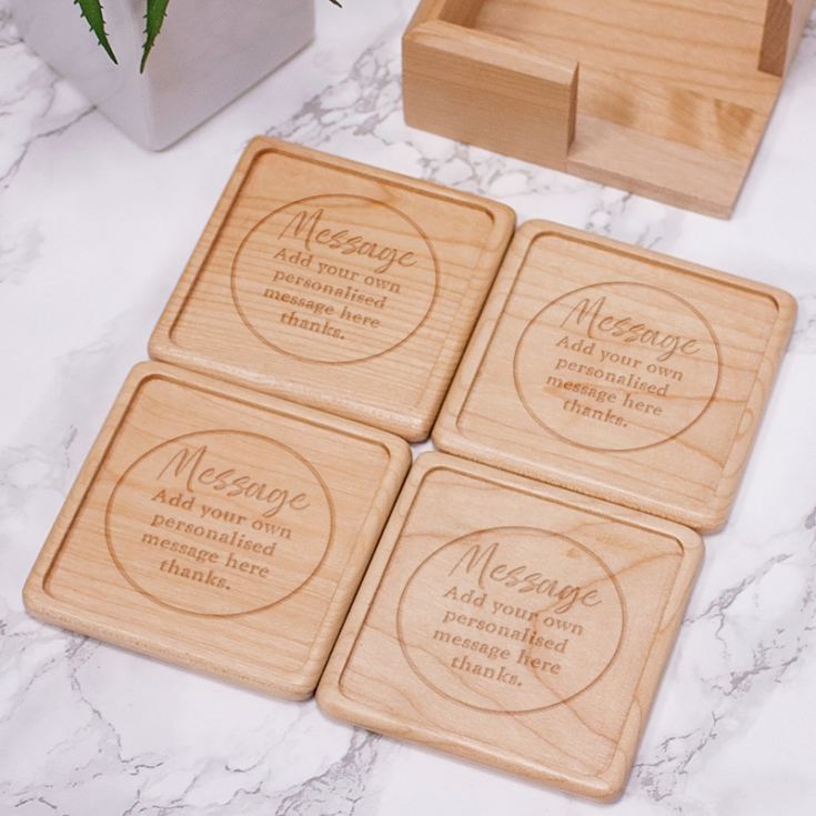 Luxury Personalised Maple Wood Coaster Set The Gift Experience