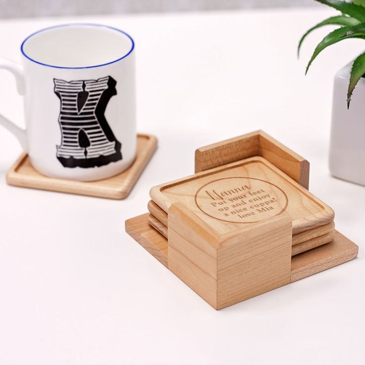 Luxury Personalised Maple Wood Coaster Set The Gift Experience