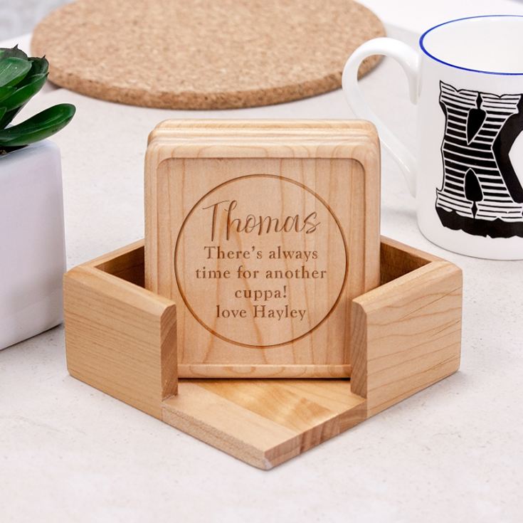 Luxury Personalised Maple Wood Coaster Set The Gift Experience