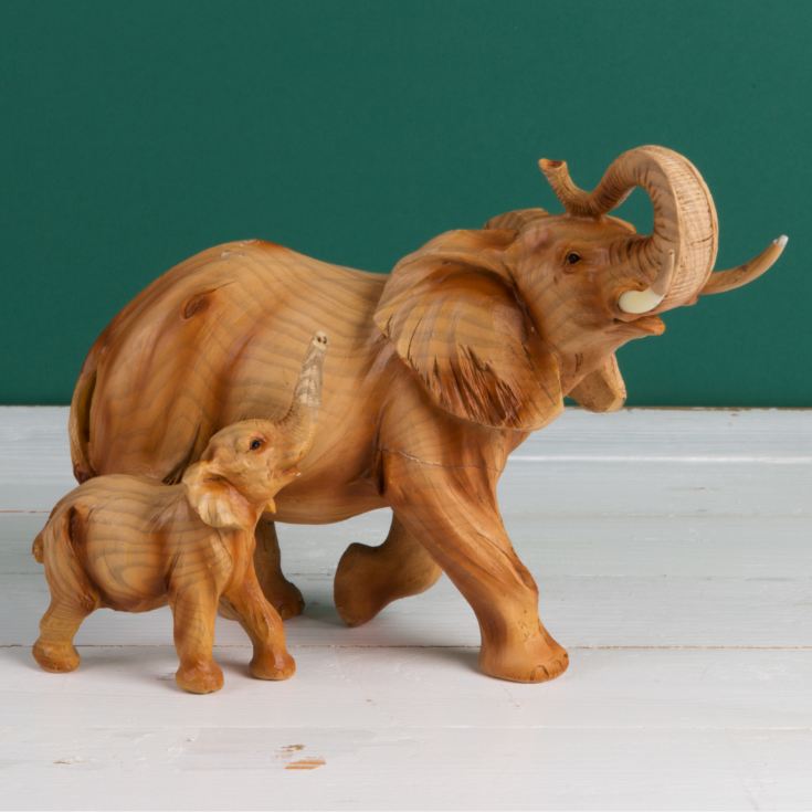 Naturecraft Wood Effect Resin Figurine - Elephant & Calf product image
