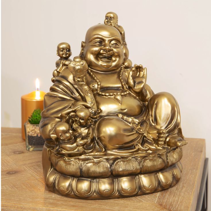 Bronze Finish Laughing Giant Buddha Figurine product image