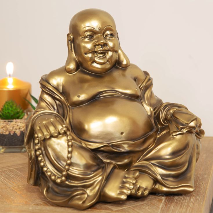 Bronze Finish Large Smiling Buddha Figurine 22cm product image
