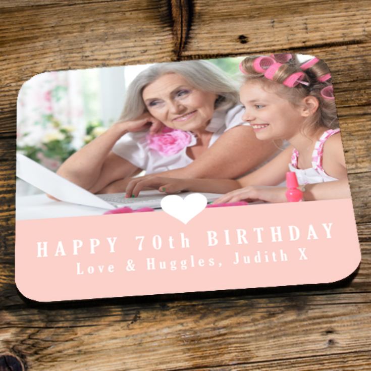 Personalised 70th Birthday Pink Photo Coaster product image