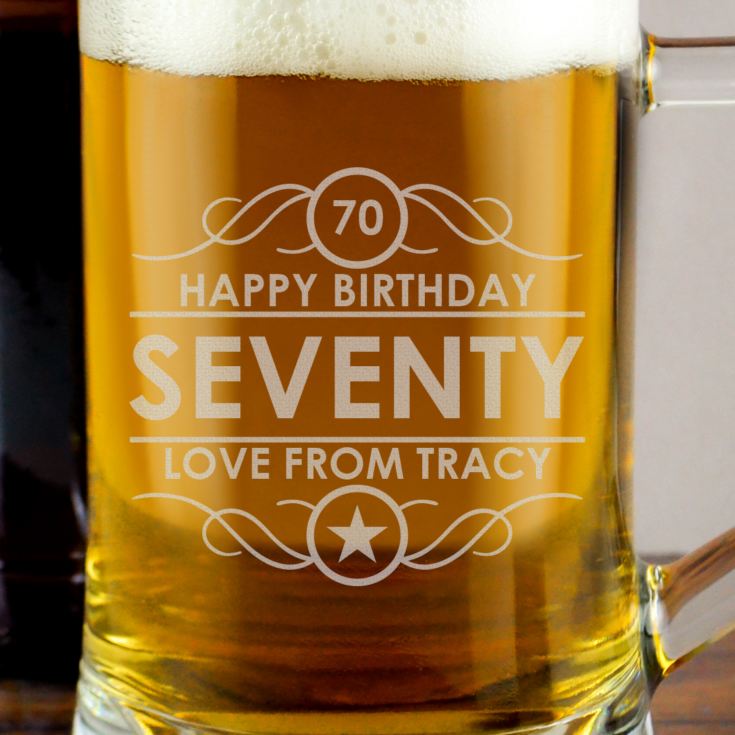 Personalised 70th Birthday Glass Tankard product image