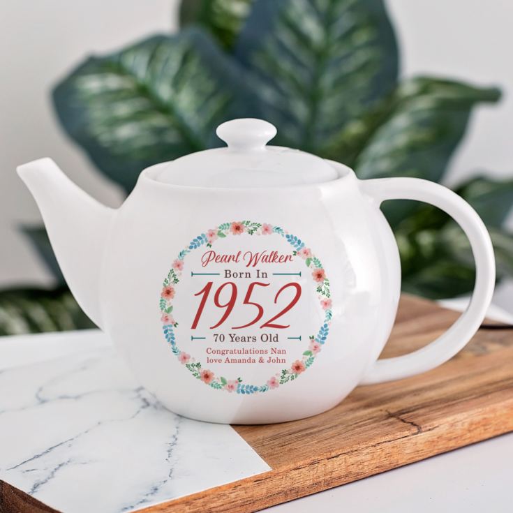 Personalised 70th Birthday Teapot - Floral Design product image