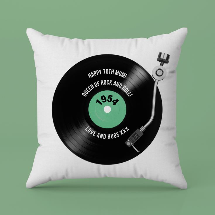 Personalised 70th Birthday Retro Record Cushion product image