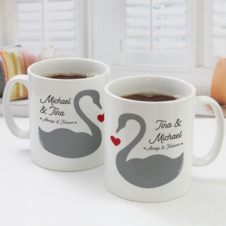 Personalised Pair Of Romantic Swans Mugs product image